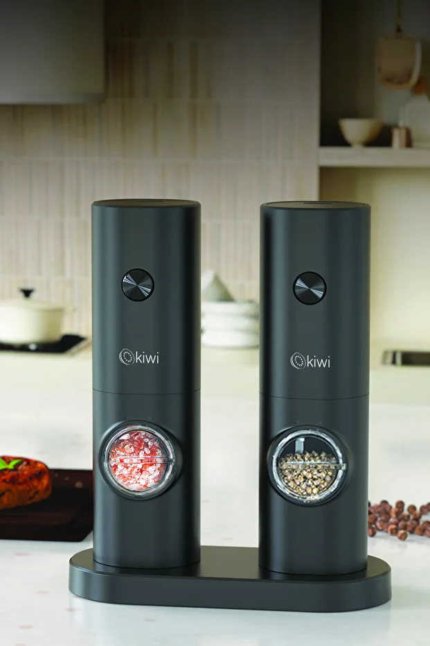 Pilli Işıklı Tuz Karabiber Değirmeni Otomatik Baharat Öğütücü 2li Paket